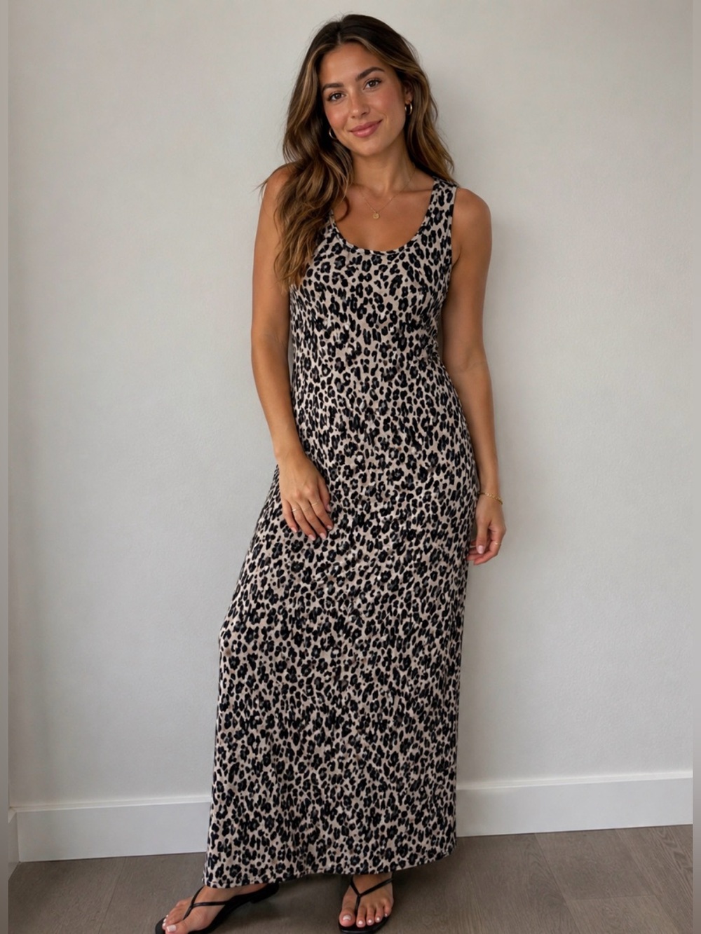 EASEL Los Angeles Leopard Print Ribbed Body Con Sleeveless Maxi Dress EUC Size L